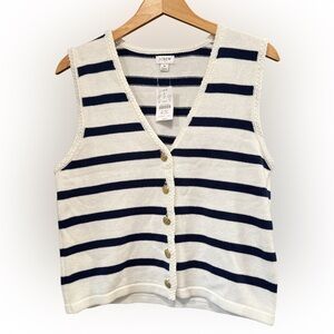 J. Crew Navy and White Striped Button Vest